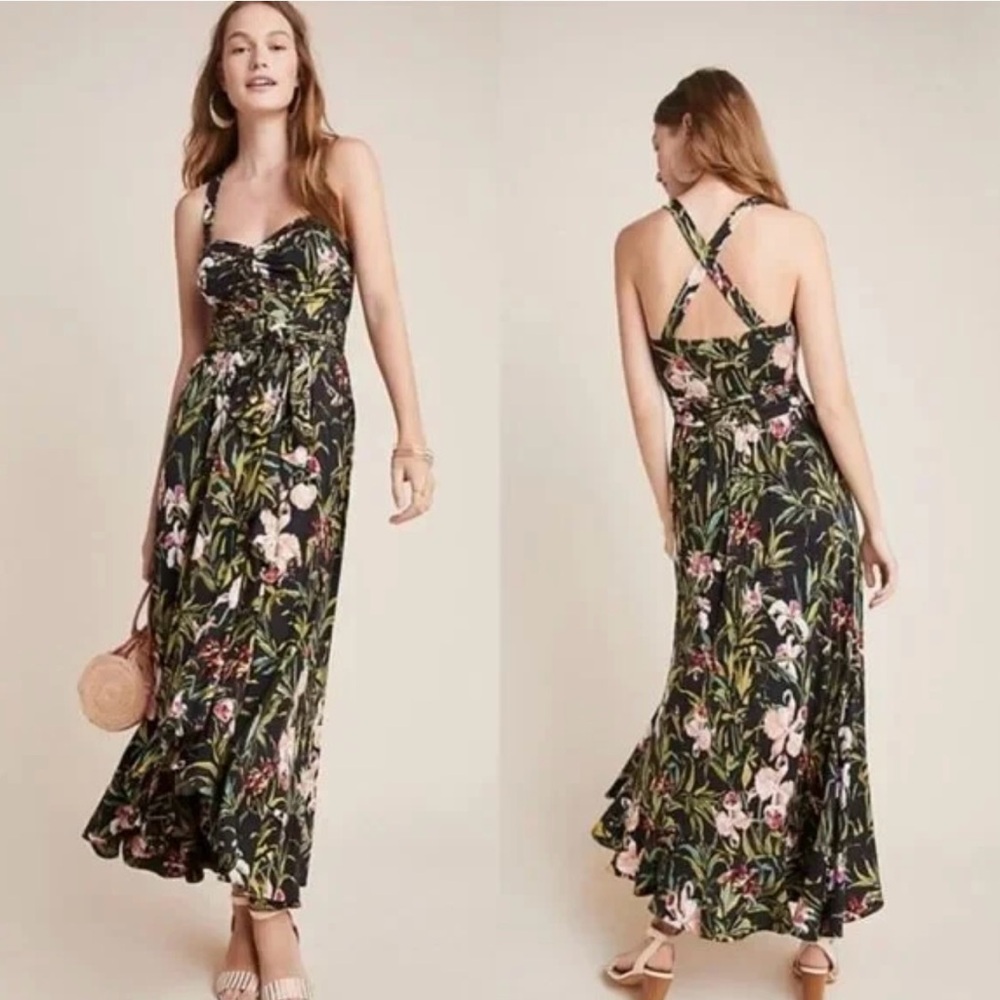 Maeve Floral Maxi Dress - Black and Green